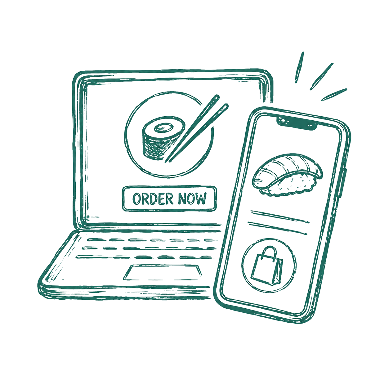 Ordering fresh sushi and favorites online icon for easy pickup