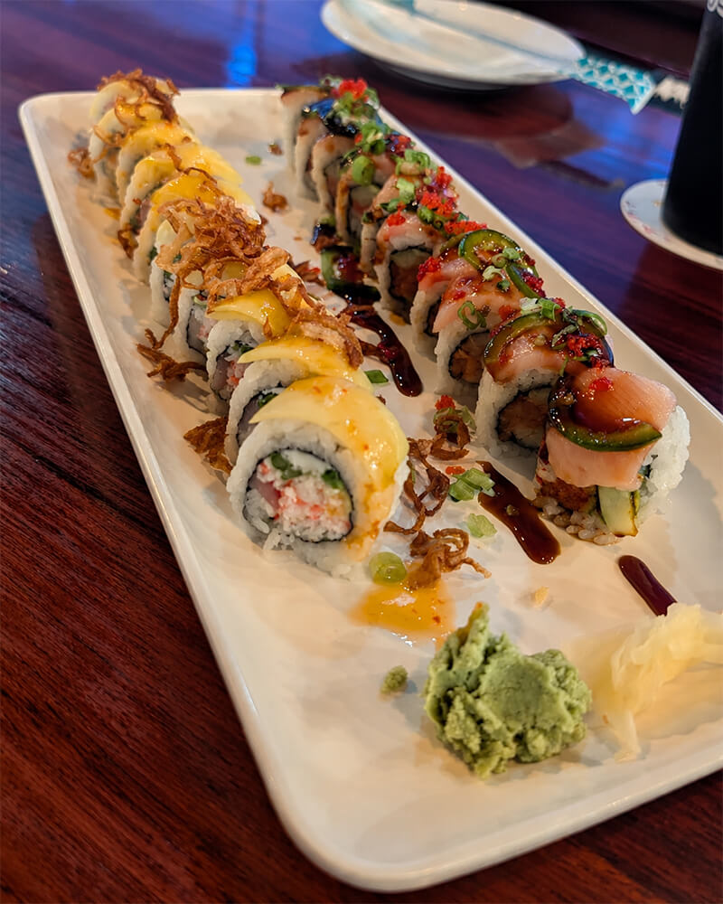 Real sushi rolls featuring fresh food and roll selections